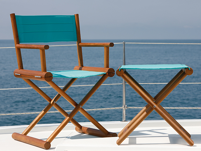 Folding stool, teak – turquoise, Marine Business