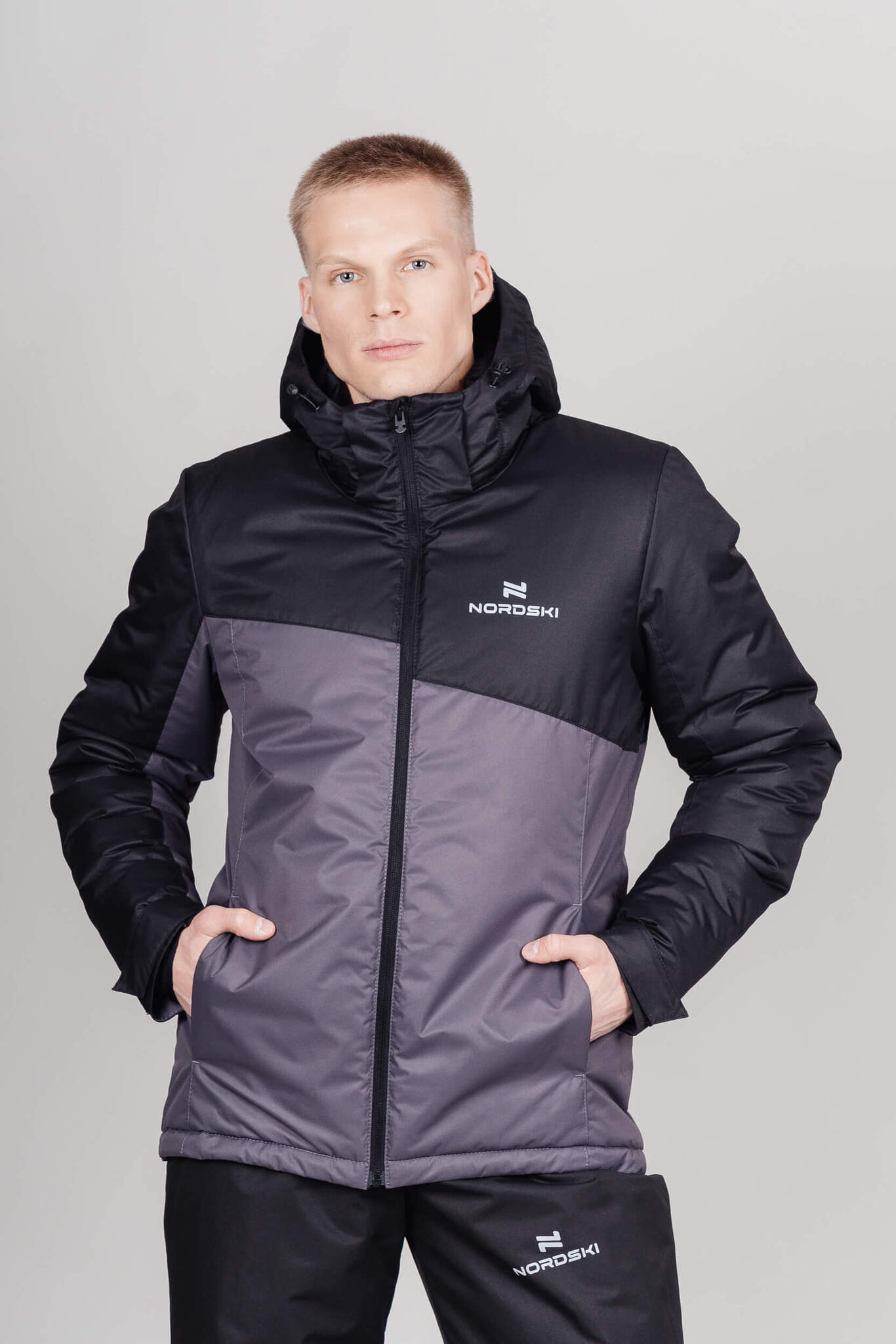 Мужская зимняя лыжная куртка Nordski Active черный-серый