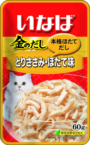 INABA Ciao Kinnodashi пауч для кошек куриное филе со вкусом морского гребешка в желе 60г