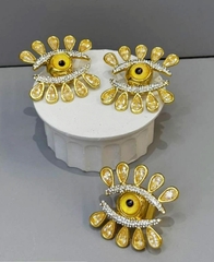 Серьги-пусеты жёлтый глаз с каплями в стиле Schiaparelli цвет матовое золото