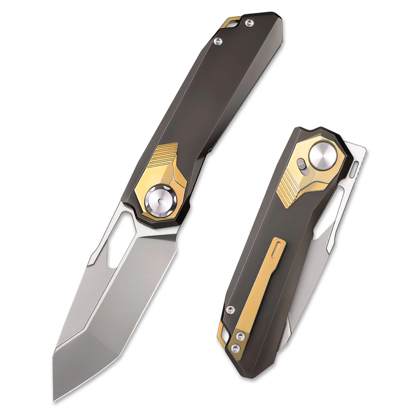 Складной нож Remette Peregrine Falcon, сталь M390, рукоять титан, коричневый/золотистый