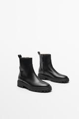 Massimo Dutti Кожаные ботинки на плоской подошве, черный