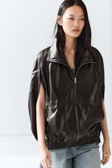 Massimo Dutti Жилет-бомбер из кожи наппа, коричневый