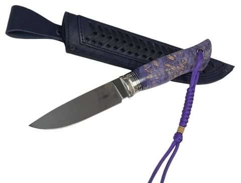 Нож Соболь Premium, Bohler K340, рукоять кап.клёна, мельхиор, темляк, сиреневый