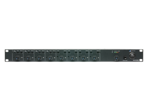 AMIS MX82 8 канальный рэковый стерео-микшер, 4 переключаемых входа MIC\LINE и 4 стерео линейных входа RCA, выход на наушники