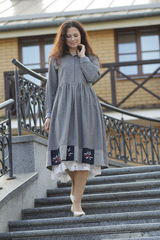 Красная клюква. Платье женское льняное с вышивкой PL-422650