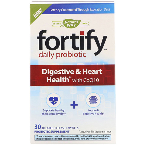 Nature's Way, Fortify, пробиотик для ежедневного применения, здоровье пищеварительной системы и сердца, с коэнзимом Q10, 30 капсул с отсроченным высвобождением