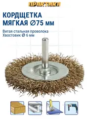 Кордщетка для дрели радиальная мягкая ПРАКТИКА 75 мм, хвост 6 мм (032-553)