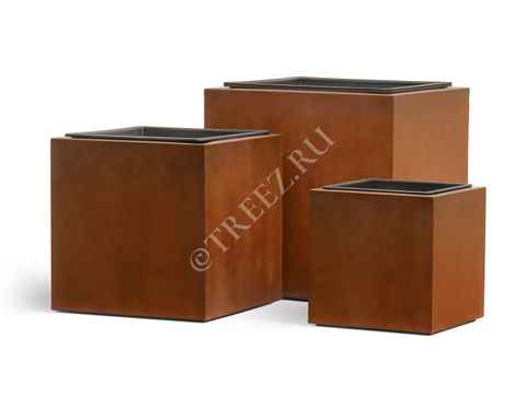 Кашпо TREEZ Effectory - Corten Steel - Куб - Кортеновская сталь - Бархатистая окись