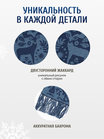 Шарф зимний «Таинственный Лес» синего цвета (С бахромой)