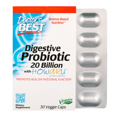 Doctor's Best, Пищеварительный пробиотик с Howaru, 20 млрд КОЕ, 30 растительных капсул