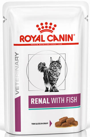 Royal Canin Renal для кошек, паучи с рыбой 85 г кусочки в соусе (Австрия)