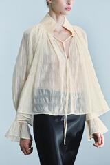 ZARA БЛУЗА ИЗ СМЕСОВОГО ЛИОЦЕЛЛА СО СБОРКАМИ — ZW COLLECTION, ЭКРЮ