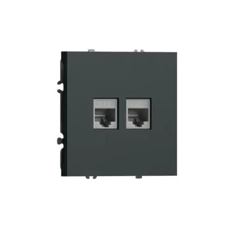 Розетка комбинированная RJ11 + RJ45 (cat.3/5e/ClassE-4/8), черный графит DONEL S08