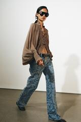 ZARA ДЖИНСЫ FLARE С ВЫСОКОЙ ПОСАДКОЙ И ЖАККАРДОМ — ZW COLLECTION, СИНИЙ