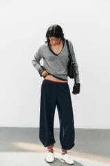 ZARA БРЮКИ ИЗ МЯГКОЙ ТКАНИ С КОНТРАСТНОЙ ПОЛОСКОЙ, СИНИЙ