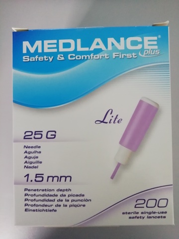 7643 Ланцет автоматический Medlance plus Lite 1,5 мм 25, для капиллярного забора крови, 200 штук сиреневые /HTL-STREFA S.A., Польша/