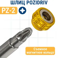 Бита отверточная ПРАКТИКА Профи PZ-2 х  50 мм с магнитным кольцом (2 шт)