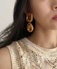 Серьги клипсы YSL из латуни с подвесками каплями, вставки жёлтое муранское стекло
