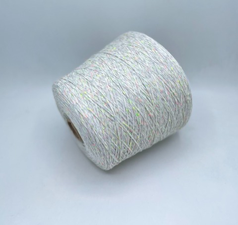 Бобинная пряжа (пр.Италия),art-Bottone 360м/100гр, 80% Хлопок, 26% Вискоза, 4%Полиэстер , цвет-Светло-серый с неоновым крапом. арт.30367