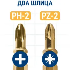 Бита отверточная ПРАКТИКА Эксперт PH-2/PZ-2 х 65 с магнитным кольцом (915-656)