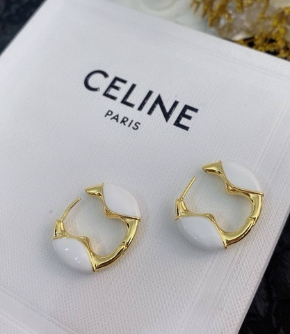 Серьги-конго CELINE с белой эмалью качество lux