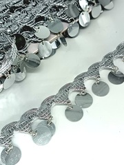 Тесьма люрекс с декоративными элементами/мониста, ш. 3,5 см, серебро