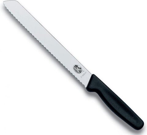 Нож кухонный Victorinox Standart (5.1633.21B) стальной для хлеба лезв.210мм серрейт. заточка черный блистер