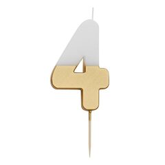 Восковая свеча цифра "4" (бело-золотая) (7,5 см)