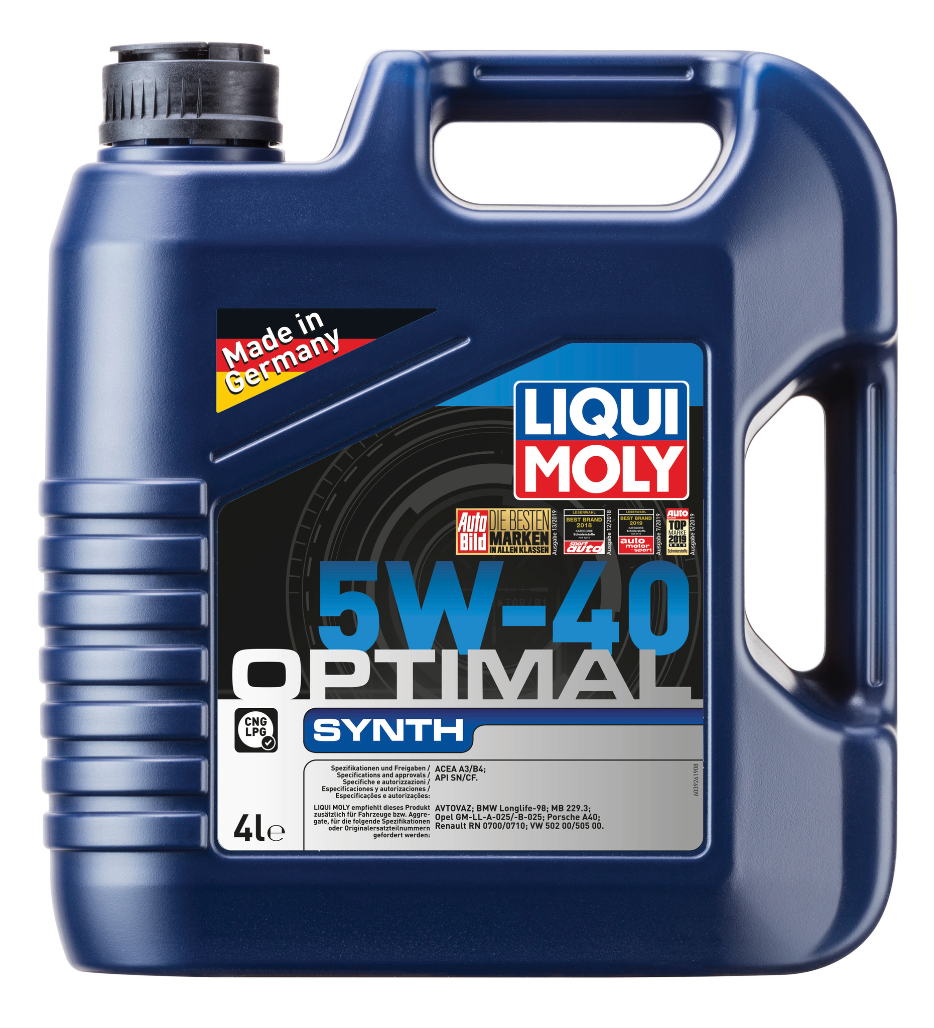 Моторное масло Liqui Moly Optimal Synth 5W40 hc-синтетическое 4л