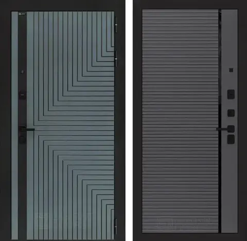 Входная металлическая дверь Кредор Велютто верде с патиной 22 Графит софт черный молдинг
