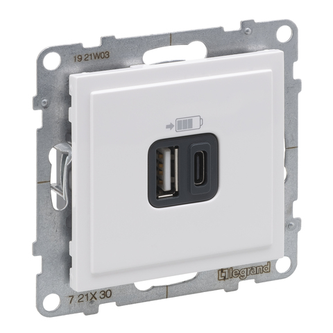 Зарядное устройство с двумя USB-разьемами A-C 240В/5В 3000мА - Legrand SUNO - Белый