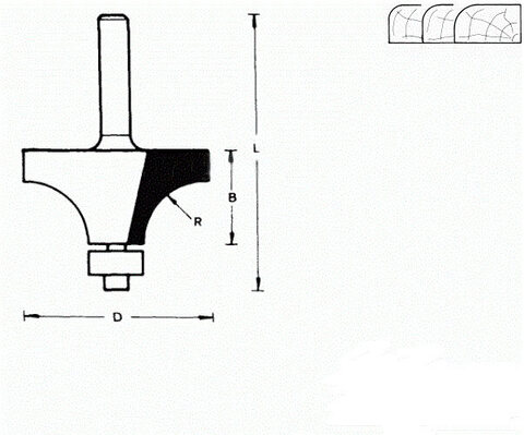 711716 Фреза (D): 22,2 mm (B): 12,7 mm (L): 49 mm (R): 4,8 mm (754032) Хвостовик 6 mm