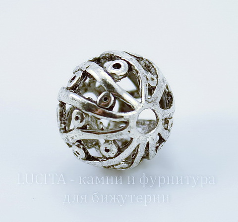 Бусина металлическая "Абстракция" (цвет - античное серебро) 14 мм