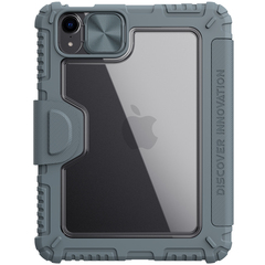 Чехол книжка серого цвета от Nillkin для iPad Mini 6 с 2021 года и iPad Mini 7 с 2024 года, серия Bumper Pro, с защитной шторкой для камеры
