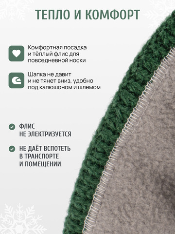 Шапка «7 Русских Медведей» с флисовой подкладкой, зелёного цвета