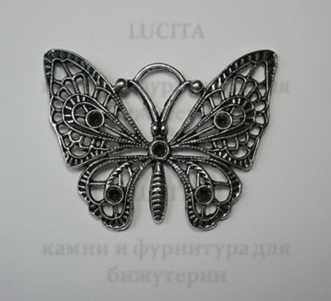 Подвеска филигранная  "Бабочка" ажурная 48х36мм (цвет - античное серебро) ()