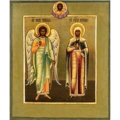 Акилина Библосская (Финикийская) святая мученица и Ангел Хранитель. Деревянная икона на левкасе