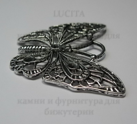 Подвеска филигранная  "Бабочка" ажурная 48х36мм (цвет - античное серебро) ()
