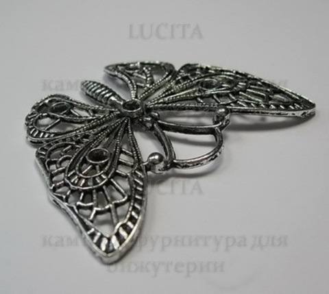 Подвеска филигранная  "Бабочка" ажурная 48х36мм (цвет - античное серебро) ()