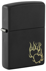 Фото Зажигалка ZIPPO Fire Heart с покрытием Black Matte, латунь/сталь, черная, матовая