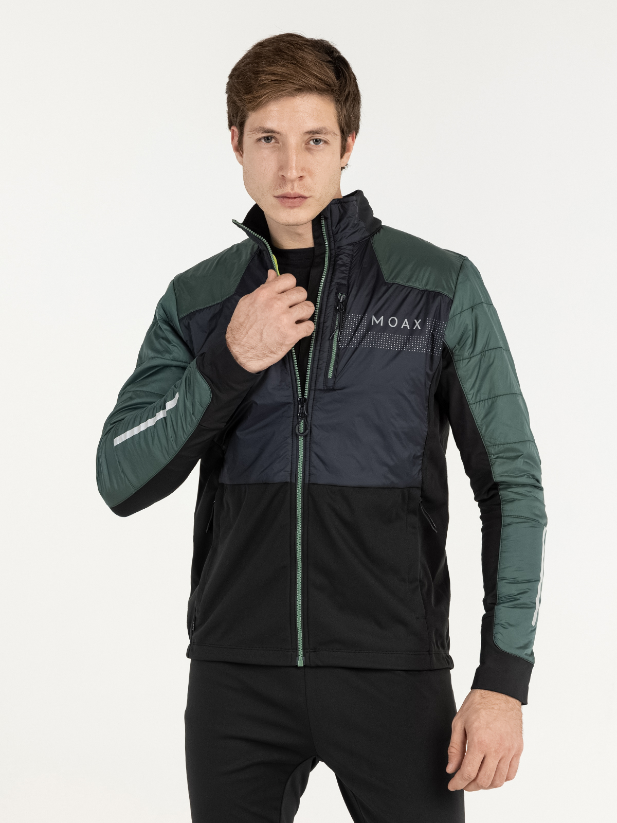 Мужской тренировочный лыжный костюм Moax Tauri Pro Hybrid Softshell зелено-черный - 4