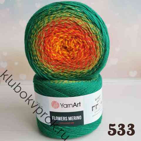 YARNART FLOWERS MERINO 533, Красный/салатовый/зеленый