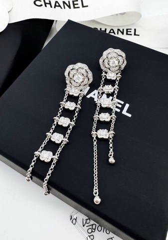 Серьги CHANEL длинные CAMELIA качество VGOLD