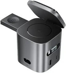 Зарядная станция ACEFAST Z9 Desktop Fast Wireless Charging Station 3-в-1 с выдвиж кабель, металлик