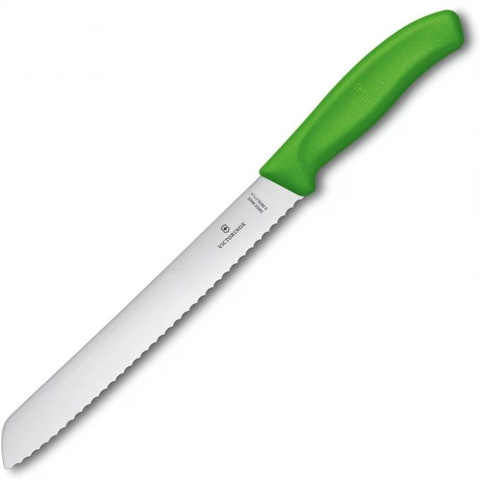 Нож Victorinox для хлеба, лезвие 21 см волнистое, зеленый, в блистере