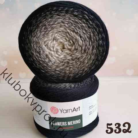 YARNART FLOWERS MERINO 532, Белый/серый/черный