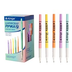 
          Ручка шариковая Alingar, 0,7 мм, синяя, игольчатый наконечник, грип, круглый цветной пластиковый корпус, карт. уп.