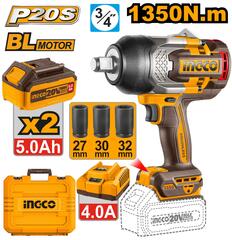 Аккумуляторный гайковерт BL 20В 1350Hm 3/4, 2хАКБ и ЗУ INGCO CIWLI20135 INDUSTRIAL