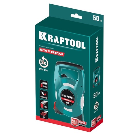 KRAFTOOL 50 м, геодезическая стальная мерная лента (34185-50)